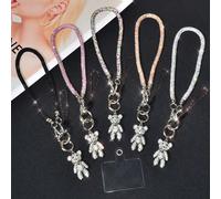 1 set Sangle de poignet antidérapante de téléphone de conception de niche de luxe, chaîne courte entièrement sertie de cristaux, pendentif ours en strass exquis personnalisé, chaîne de sac/étui de tél