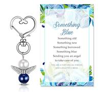 1 Set Something Blue pour Mariée Charme de Mariée Porte-Clés d’Ange Perle Bleu Cadeau de Porte-Clés de Fête de Mariage Carte de Mariée pour Douche Sainte Communion Célébration