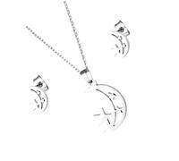 1 Set Star Moon Women's Earrings Necklace of The Lid Jewelry Locket Women Festival Present Stainless Steel
