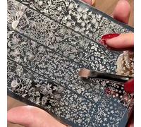 1 set Style chinois vintage Plaque de tamponnage pour nail art avec motifs d'orchidées et de dentelle, autocollants pour ongles avec motifs de rubans mignons, plaque de tamponnage pour nail art avec r