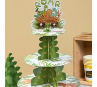 1 set Support de gâteau style dinosaure, plateau de gâteau multicouche en papier et bordure de gâteau, plateau alimentaire, décoration de la jungle "Wild One", décoration de fête pour baby shower, rév