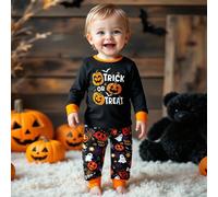 1 set Top à manches longues col ras-du-cou en tricot et pantalon ajusté imprimé citrouille et toile d'araignée pour bébés garçons, cadeau de fête pour bébés garçons 2Y,3Y,9-12M,12-18M,18-24MHalloweenÉ