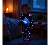 1 set Top et bas de pyjama ajustés en tricot avec imprimé espace et lune qui brillent dans le noir pour jeunes garçons 6Y,7Y,4Y,5YTout ImpriméÉtoffe