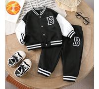 1 set veste bomber zippée et pantalon imprimé lettre pour bébé garçon, une tenue chaude et confortable adaptée à l'automne, au printemps et à l'hiver. Cet ensemble convient non seulement aux activités