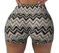 1 short d'entraînement, de course à pied doux et confortable avec impression zigzag pour femme, noir, blanc, marron clair, Noir , XXL Taille courte