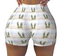 1 short d'entraînement, de course à pied pour femme, motif ananas sur la plage, doux et confortable pour la gym, l'entraînement athlétique, Noir , XXL Taille courte