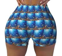 1 short d'entraînement, de course à pied pour femme, motif poissons tropicaux, tortue et requin, doux et confortable pour la gym, l'entraînement athlétique, Noir , XXL Taille courte