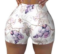 1 short d'entraînement pour femme avec imprimé feuilles de vigne - Short de course doux et confortable pour la gym, l'athlétisme, Noir , XXL Taille courte