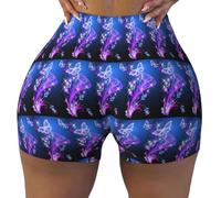 1 short d'entraînement pour femme, imprimé papillon violet, short de course doux et confortable pour la gym, l'entraînement athlétique, Noir , XXL Taille courte