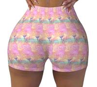 1 short d'entraînement pour femme, imprimé queue de sirène, short de course doux et confortable pour la gym, l'entraînement athlétique, Noir , XXL Taille courte