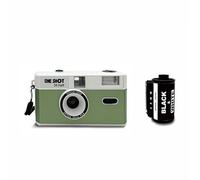 1 Shot Point and Shoot Appareil photo à film réutilisable 35 mm Demi cadre, flash intégré, livré avec un rouleau ASA/ISO 400 film noir et blanc 18 exp, batterie non incluse (couleur verte)