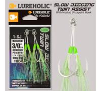 1-SJ - double assistance à gabarits lent avec crochets Mustad, hameçons de gabarits lumineux, hameçon de pêche en mer à brème marine Pink 1-0