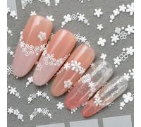 1 sticker d'art pour les ongles de style français avec relief blanc, fleurs blanches à cinq pétales, fleurs cassées, vignes et autres matériaux de DIY pour les ongles, convenant à une utilisation pers
