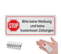 1 Stück Keine Werbung Aufkleber Schild Briefkastenschild Selbstklebend - Stop Bitte keine Werbung und kostenlose Zeitungen [65x25mm, 100% Alu, 3M Tape] - Bitte keine Werbung Aufkleber Schild
