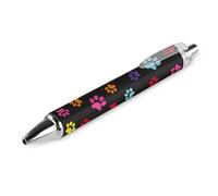 1 stylo à bille rétractable personnalisé, motif empreintes de pattes de chien colorées, ultra fin, 0,5 mm, encre noire, stylo à bille rechargeable amovible pour bureau, école