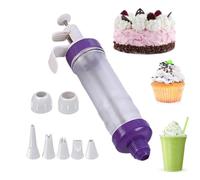 1 stylo de décoration de gâteau avec 7 buses en plastique différentes, seringue à crème pratique, pistolet de décoration multifonction pour cupcakes, biscuits, crème