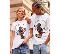 1 T-shirt imprimé Disney, ensemble assorti Mickey et Minnie, unisexe, en coton de haute qualité, idéal en toute saison, confortable et respirant | Design raffiné | L'idée cadeau parfaite L,M,S,XL,XS,X
