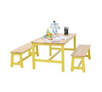 1 Table d'Enfant +2 Chaises -VEVOR-1067x575x482 mm et 915x235x280 mm,Bois Clair + Jaune,pour apprendre, manger, jouer