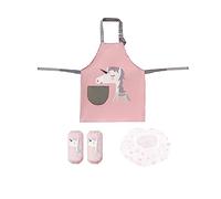 1 tablier de cheval rose avec 1 paire de manches roses et 1 bonnet à cheveux en forme de goutte d'eau, tabliers pour enfants, tablier imperméable réglable, pour bébé