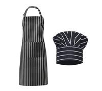 1 tablier rayé noir et blanc, 1 pièce toque de cuisinier, tablier de cuisine, imperméable et résistant à l'huile, tablier à cravate avec poches, kit de cuisine, convient pour la cuisine, le