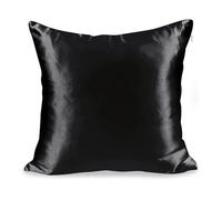 1 taie d'oreiller en soie de 45 x 45 cm, taie d'oreiller en satin soyeux pour la beauté des cheveux, taie d'oreiller confortable, décoration d'intérieur (noir, 45 x 45 cm)
