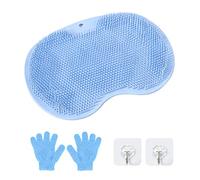 1 tapis de massage antidérapant, avec 2 gants de bain et 2 crochets transparents, accessoires de nettoyage des pieds, tapis de nettoyage multifonctionnel, tapis de douche avec ventouse puissante