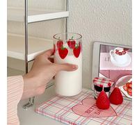 1 tasse en verre borosilicaté résistant à la chaleur de 350 ml avec un motif fraise frais et simple, convenant pour une utilisation au bureau et à la maison, les quatre saisons, Noël et d'autres festi
