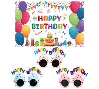 1 toile de fond d'anniversaire, 3 verres, bannière Happy Birthday, décorations Happy Birthday, bannière personnalisée, bannière colorée, fond d'anniversaire