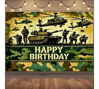 1 toile de fond d'anniversaire thème militaire camouflage, bannière d'anniversaire thème char d'assaut et hélicoptère, toile de fond photo militaire, bannière d'anniversaire, décoration de table de gâ