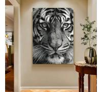 1 toile - Portrait majestueux de tigre, affiche et impression d'art mural en noir et blanc représentant un animal sauvage, pour la décoration du salon (60 x 80 cm (24 x 31 pouces) / Sans cadre)