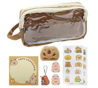 1 Trousse, 1 Poupée Capybara, 20 Autocollants Capybara, 1 Bloc-Notes, 2 Broches Et 1 Pendentif, Jolie Papeterie, Fournitures Scolaires