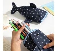 1 trousse à crayons 3D en polyester de grande capacité Bleu | Sac à crayons avec fermeture éclair - Grande capacité - 27 x 20,3 cm