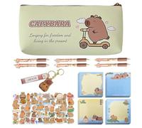 1 Trousse À Crayons, 6 Stylos, 4 Notes Autocollantes, 50 Autocollants Et 1 Étiquette, Papeterie Capybara, Papeterie Mignonne Et Intéressante, Fournitures Scolaires