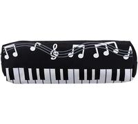 1 trousse à crayons carrée en tissu Oxford blanc et noir, motif notes de musique, clavier de piano, grande capacité, porte-crayons, fournitures de bureau, organisation et rangement