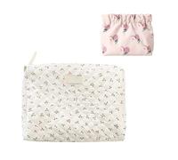 1 trousse de maquillage cerise avec 1 mini sac de voyage cerise, trousse de maquillage portable avec motif floral, produits de soins de la peau, sac de rangement pour cosmétiques (blanc), Blanc.,
