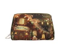 1 trousse de maquillage imprimée Merry Christmas pour femme et maman, petite trousse de maquillage de voyage en cuir PVC, cadeau mignon, trousse de toilette avec fermeture éclair, blanc, Taille