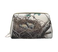 1 trousse de maquillage imprimée nid d'oiseaux pour femme, maman, petite trousse de maquillage de voyage en cuir PVC, cadeau mignon, trousse de toilette avec fermeture éclair, blanc, Taille unique,