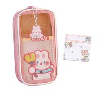1 Trousse De Papeterie Rose Et 1 Papier À Notes, Jolie Trousse À Crayons De Dessin Animé, Trousse À Crayons De Grande Capacité, Trousse À Crayons Pour Filles, Fournitures Scolaires