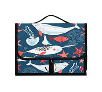 1 trousse de toilette à suspendre avec crochet - Baleines de mer blanches, méduses et étoiles de mer rouges sur fond bleu foncé