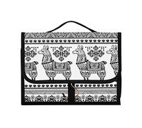 1 trousse de toilette à suspendre en forme d'alpaga lama noir et blanc avec ornements ethniques tribaux - Trousse de toilette portable pour pinceaux de maquillage avec crochet