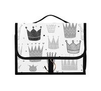 1 trousse de toilette à suspendre sans couture avec couronnes de princesse sur blanc - Organiseur de maquillage portable avec crochet - Noir et gris