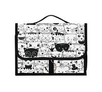 1 trousse de toilette à suspendre sans couture avec tête de chat et différents visages d'animaux - Noir et blanc - Trousse de toilette portable - Organiseur de maquillage - Étui de rangement portable