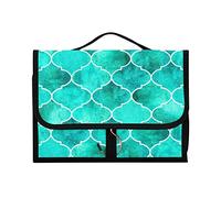 1 trousse de toilette vintage turquoise bleu sarcelle marocain carreaux blancs aquarelle géométrique trousse de toilette portable organisateur de pinceaux de maquillage portable voyage cosmétique avec