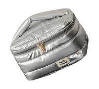 1. Trousse de voyage spacieuse pour femme en polyester avec plusieurs compartiments. Organisateurs de maquillage portables, Grand sac fourre-tout argenté, Taille unique