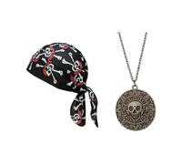 1 Turban Pirate Et 1 Collier Pirate, Couvre-Chef En Maille À Séchage Rapide, Turban D'Équitation En Plein Air, Collier Pendentif Pièce D'Or.