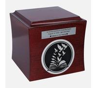 1. Urne commémorative moderne en bois - Illustration gravée, plaque personnalisable, design à chargement par le bas (plaque OUI)