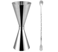 1 verre doseur à cocktail avec 1 cuillère à cocktail, verre doseur à cocktail de 30 ml/60 ml, verre doseur double face avec mesure du bar, convient pour les cocktails, les fêtes de bar