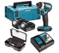 1 visseuse à chocs DTD153Z + Jeu d'embouts 31 pièces D-30667 + Chargeur rapide DC18RC + 2x BL1830B + Makpac2