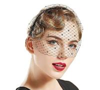 1 voilnoir avec 50 clips, voile Halloween, bandeau en voile, adapté pour les fêtes rétro, soirées pauses café, marron, 32