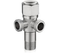 1 x 1/2"" Universal Angle Valve with 2 Outlets,Water Connection,Angle Valve,Double Stainless Steel Valve for 1/2 Inch Wall Thread